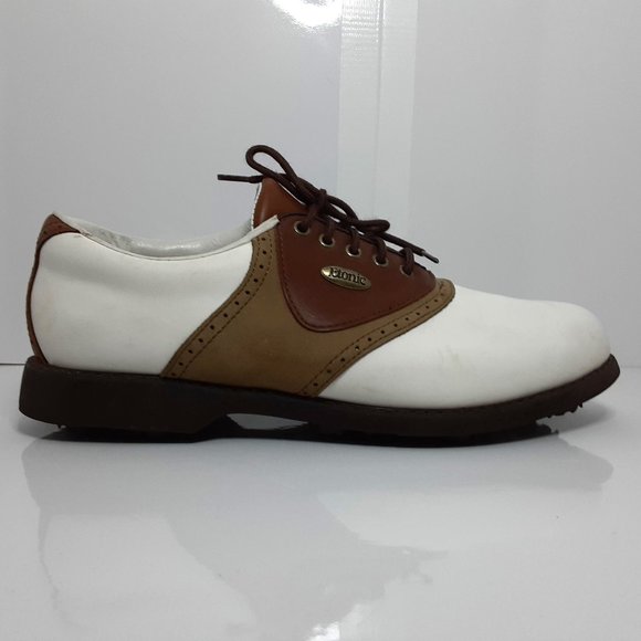 Etonic Stabilites Womens Golf Shoes Size 9 M Cleats Saddle Brown/Tan White - Picture 2 of 6